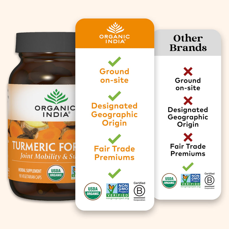 ORGANIC INDIA Turmeric Curcumin with Black Pepper - Organic Turmeric Supplement and Curcumin Supplement, Turmeric Capsules, Joint Support & Immune System Support, Whole Root, Trikatu - 90 Capsules 90 Count (Pack of 1) - BeesActive Australia