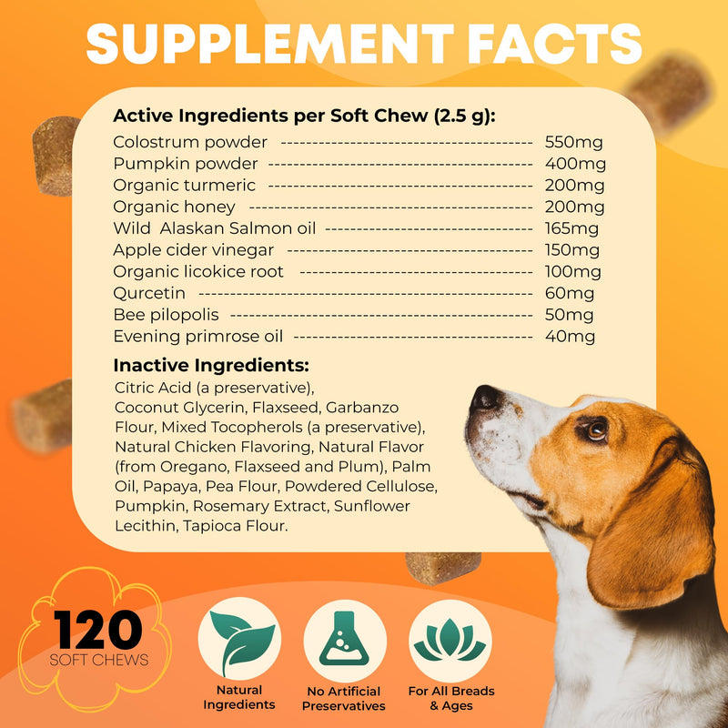 Dog Allergy Relief - 120 Count - Dog Allergy Chews Dog Itching Skin Relief for Seasonal Allergies - 10-in-1 Soft Dog Anti Itch Relief for Dogs Probiotics for Skin & Coat Supplement - Chicken Flavor - PawsPlanet Australia