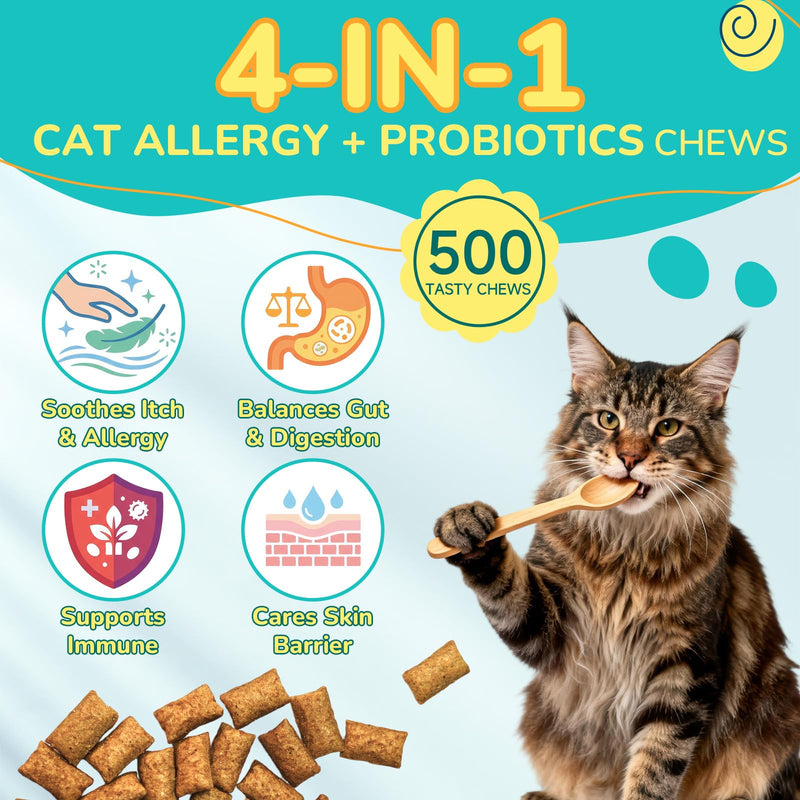 Dog & Cat Probiotics Chews, Gut Health for Dogs + Allergy Itch Relief for Cats, Digestive Immune Skin Support, Multi-Pet Household Solution, Chicken Flavor Soft & Crunchy Chews