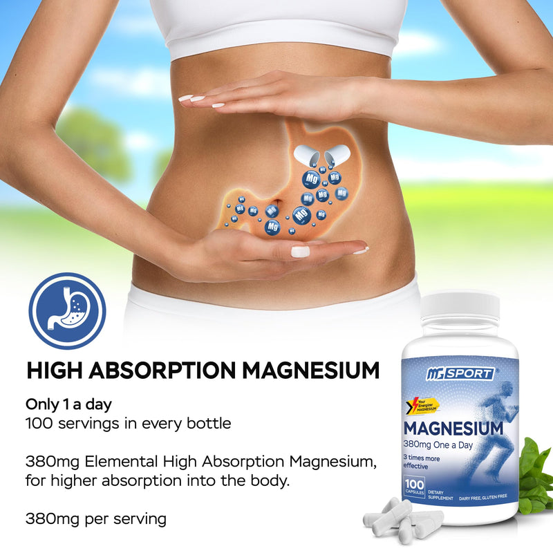 MgSport 100 Magnesium Supplement | High Intracellular Absorption Complex Formula, Vitamins B6, D, E, Supports Muscle Function and Sleep Quality, 100 Servings Unflavored 100 Count (Pack of 1)