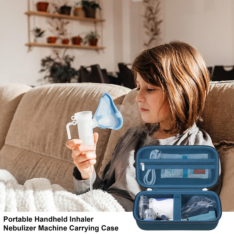 Elonbo Carrying Case for Portable Handheld Inhaler Nebulizer Machine for Adults and Kids, Asthma Inhaler Travel Case, Handheld Mesh Atomizer Machine Holder, Inhaler Spacer Bag, Dark Blue - BeesActive Australia