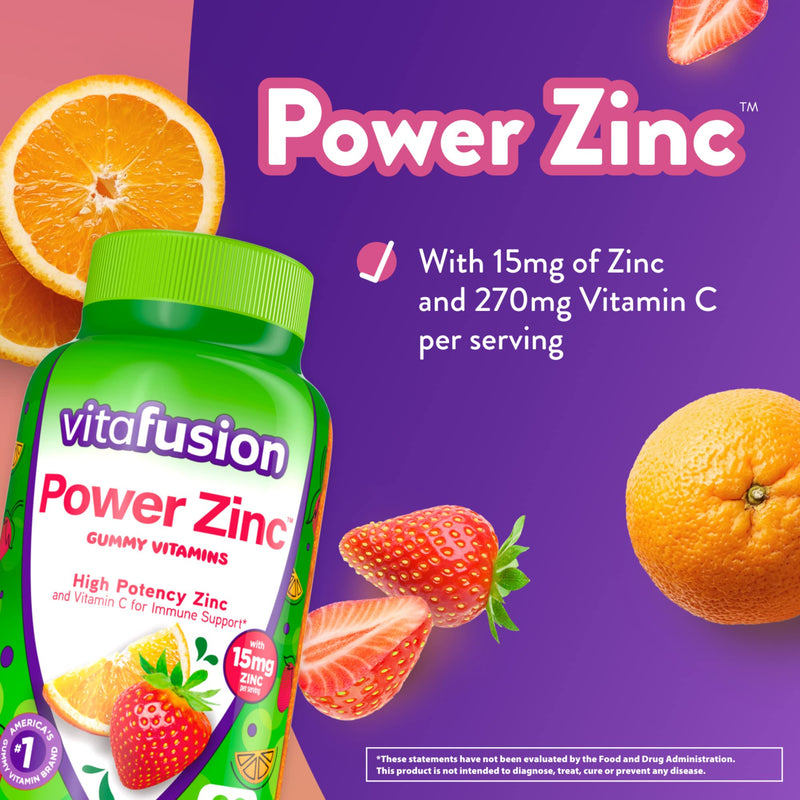 Vitafusion Power Zinc Gummy Vitamins, Strawberry Tangerine Flavored Immune Support (1), 90 Count 90 Count (Pack of 1) - BeesActive Australia