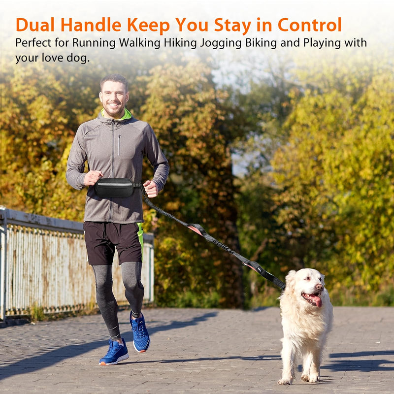 Uppetly Hands Free Dog Running Leash with Waist Belt, Dual Handle Elastic Bungees Retractable Rope for Medium and Large Dogs, Reflective Stitches for Walking Hiking Biking (Large Pink, 25-120lb 1 dog/Baby Pink - BeesActive Australia