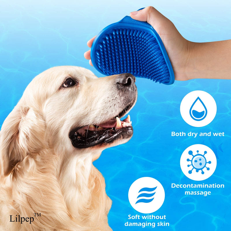 Pet Shampoo Bath Brush Soothing Massage Rubber Comb with Adjustable Ring Handle for Long Short Haired Dogs and Cats Grooming, 2 PCS pack of 2 Blue+Green - BeesActive Australia