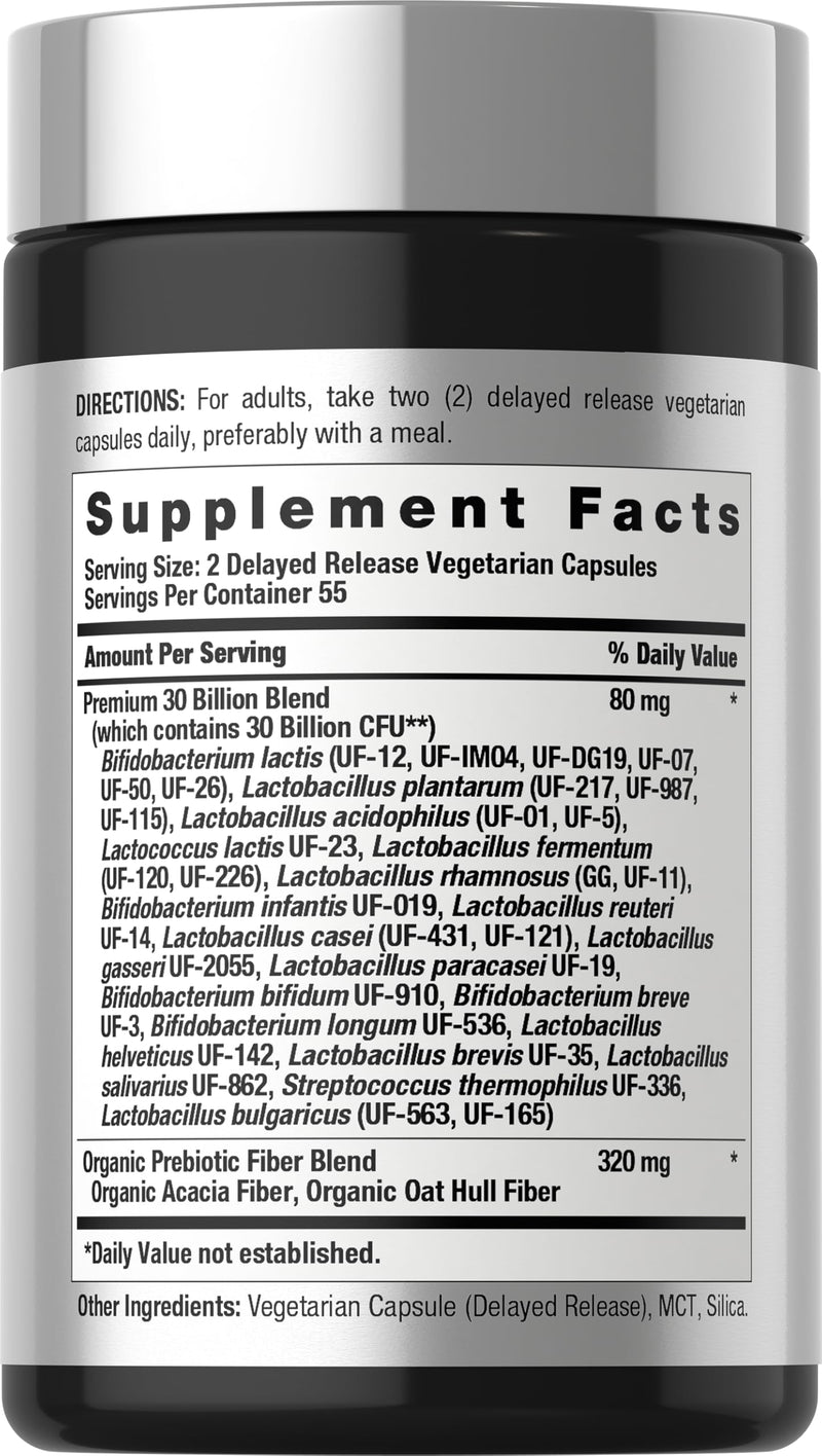 Horbäach Probiotic 30 Billion CFU | 31 Probiotic Strains | 110 Vegetarian Capsules | Supported by Organic Prebiotic Fiber | Non GMO, Gluten Free