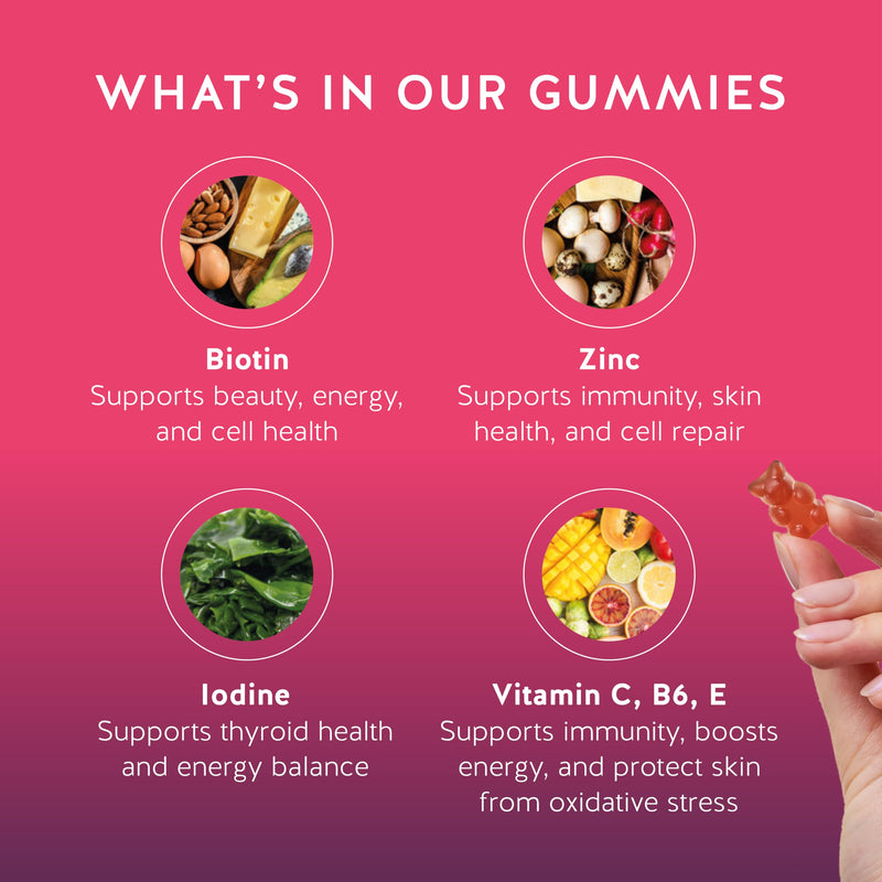 Bears with Benefits Biotin 5,000 mcg Hair Growth Gummies | Complete beauty formula with Vitamins C & E, Zinc and Iodine to support healthy hair, glowing skin and stronger nails. 60 Count (Pack of 1)