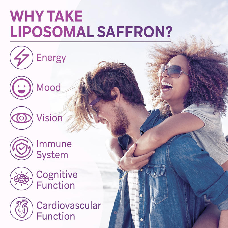 Liposomal Saffron Supplements 88.5 mg, Maximum Absorption, 100% Pure Saffron Extract Capsules for Mood, Energy, Vision & Focus - 120 Vegan Capsules 60 Count(Pack of 2)