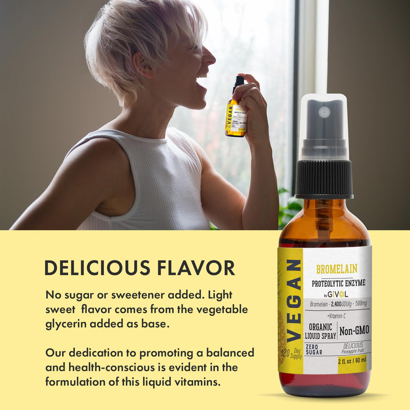 Organic Raw Bromelain Mist-Liquid Pineapple Extract - Enhanced Potency 500mg, for Kids & Adults - for Digestive Health, Inflammatory Response, and Healing - Non-GMO - 60ml 120 Day Supply - BeesActive Australia
