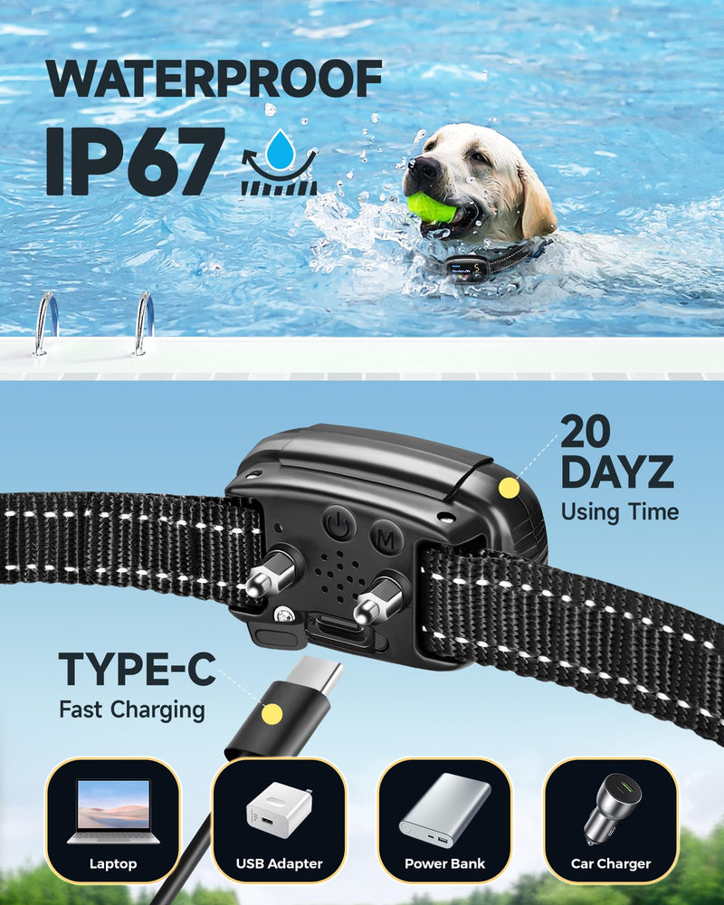 Bark Collar 2 Pack, Update Barking Count Dog Shock Collar for Large Medium Small Dogs 10-150lbs, Rechargeable Anti Barking Training Silencer,5 Adjustable Sensitivity, IP67 Waterproof - BeesActive Australia