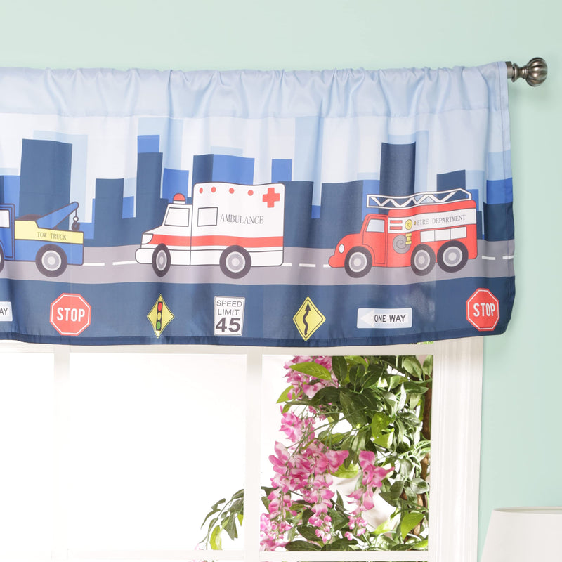 EVERYDAY KIDS First Responder Hero Themed 60x15” Window Valance for Toddler, Baby and Young Boys Bedrooms Window Décor Treatment with Firetruck, Tow Truck, Police Car and Ambulance Little Rescuer - BeesActive Australia