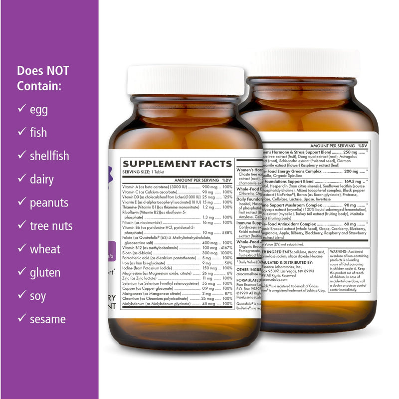 PURE ESSENCE LABS One N Only Multivitamin for Women, Natural One a Day Herbal Supplement with Vitamin D3, B12, and Biotin with Whole Foods, 30 Tablets 30 Count (Pack of 1)