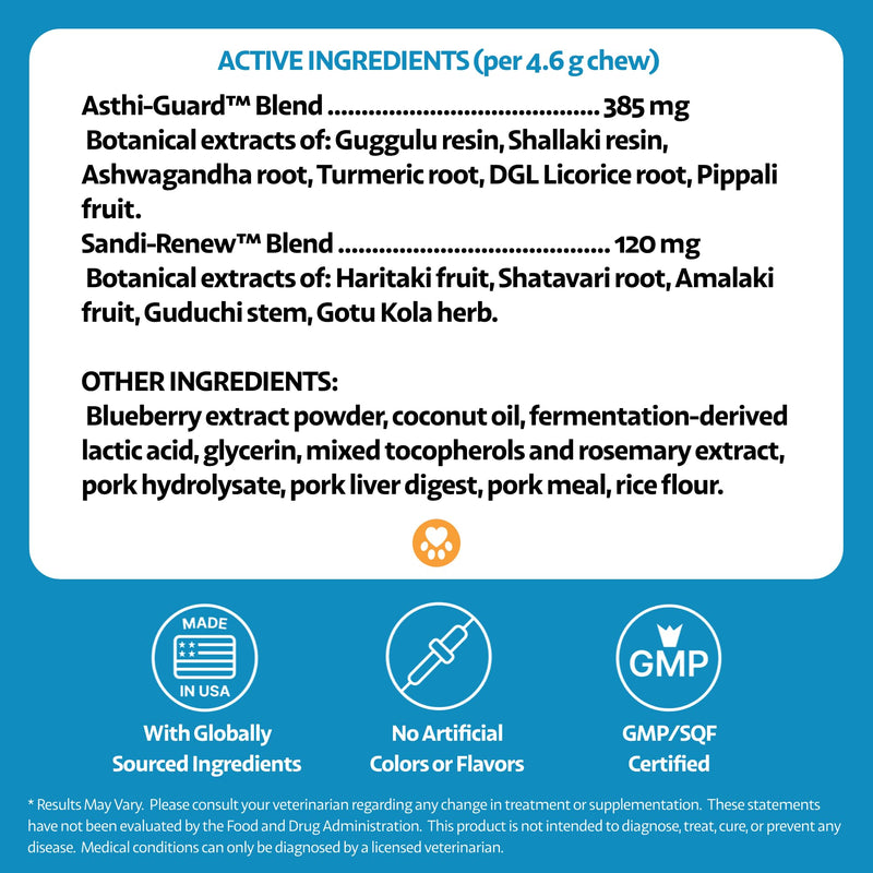 Hip and Joint Supplement for Dogs with Stiff Joints & Mobility – Natural Boswellia, Ashwagandha & Turmeric Ayurvedic Herbal Support – Pork Flavor – 90 Count