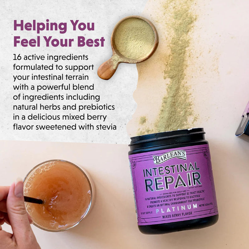 Barlean's Mixed Berry Repair Gut Health Powder, Digestive Support, 6.35oz | Fiber & digestive support blend, Non-GMO, Gluten-free, Daily gut, stomach & regularity support, Mixes into water Intestinal Repair - Mixed Berry