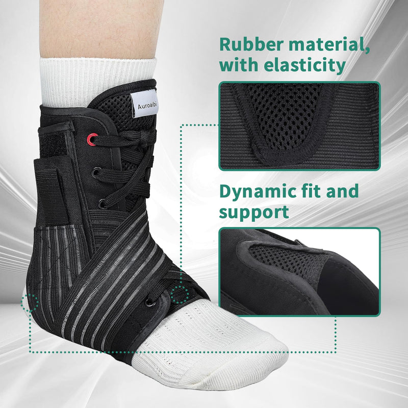 Ankle Brace for Sprained Ankle Lace up Support Brace for Women Men with Side Splints Adjustable Ankles Stabilizer for Injury Recover, Sports, L Black Large