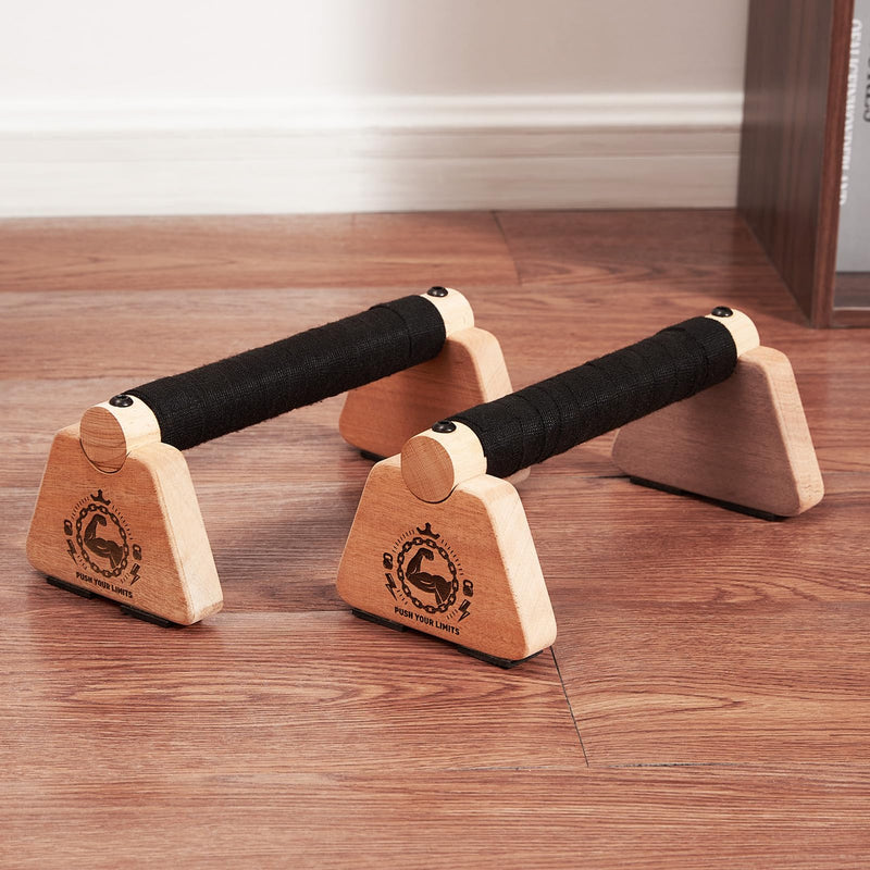 Push Up Stand, 2 PCS Wood Parallettes Bars, 9" Wooden Calisthenics Equipment, Handstand Blocks and Pushup Handles for Handle Stands Grip Strength Training, Planks Calisthenics