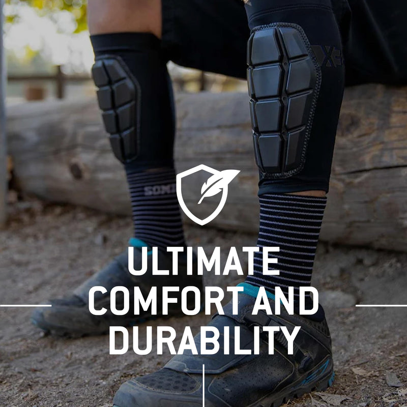G-Form Pro-X3 Shin Guards - Breathable Padded Shin Guard Sleeve - Flexible Shin Guards for Mountain Biking & Riding - Comfortable Protective Gear for Athletes Small/Medium Triple Matte Black - BeesActive Australia
