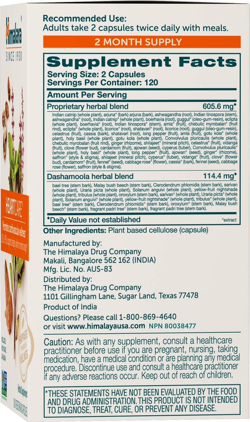 Himalaya HeartCare, Cholesterol & Blood Pressure Supplements for Cardiovascular Wellness and Heart Health, 720mg, 240 Capsules, 2 Month Supply 240 Count (Pack of 1) - BeesActive Australia
