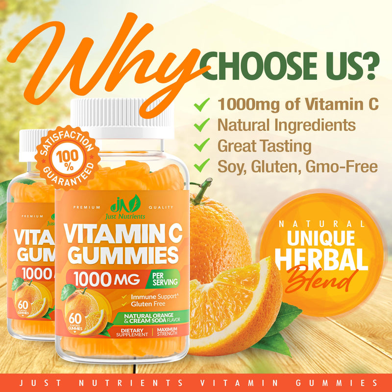 Vitamin C 1000mg Gummies for Adults & Kids – Multivitamin with Zinc & Herbal Extracts for Immune & Collagen Support for Skin – Orange Flavor – Gluten Free, Non-GMO, Vegetarian – 60 Gummies 60 Count (Pack of 1) - BeesActive Australia