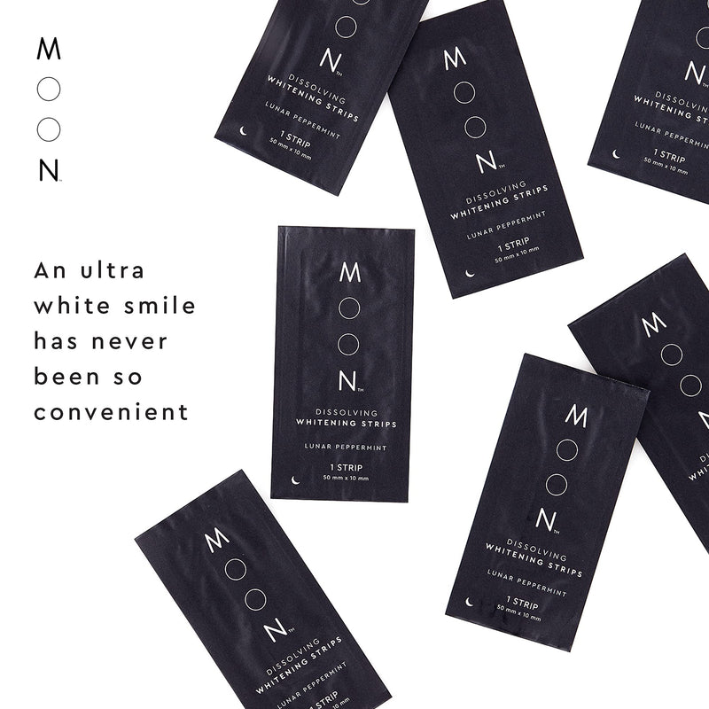 MOON Dissolving Teeth Whitening Strips - Vegan, Easy-to-Use, No Rinse White Strips - Hydrogen Peroxide and Essential Oils Infused Gentle Teeth Whitening Kit - Travel Essentials for Oral Care (56 Ct) Lunar Peppermint (28 Treatments) - BeesActive Australia