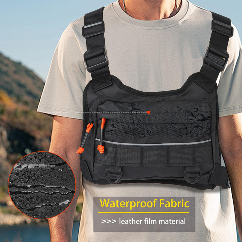 chest bag for men and Women，chest pack Lots of storage, Water Resistant Running Chest Pack（black） Black