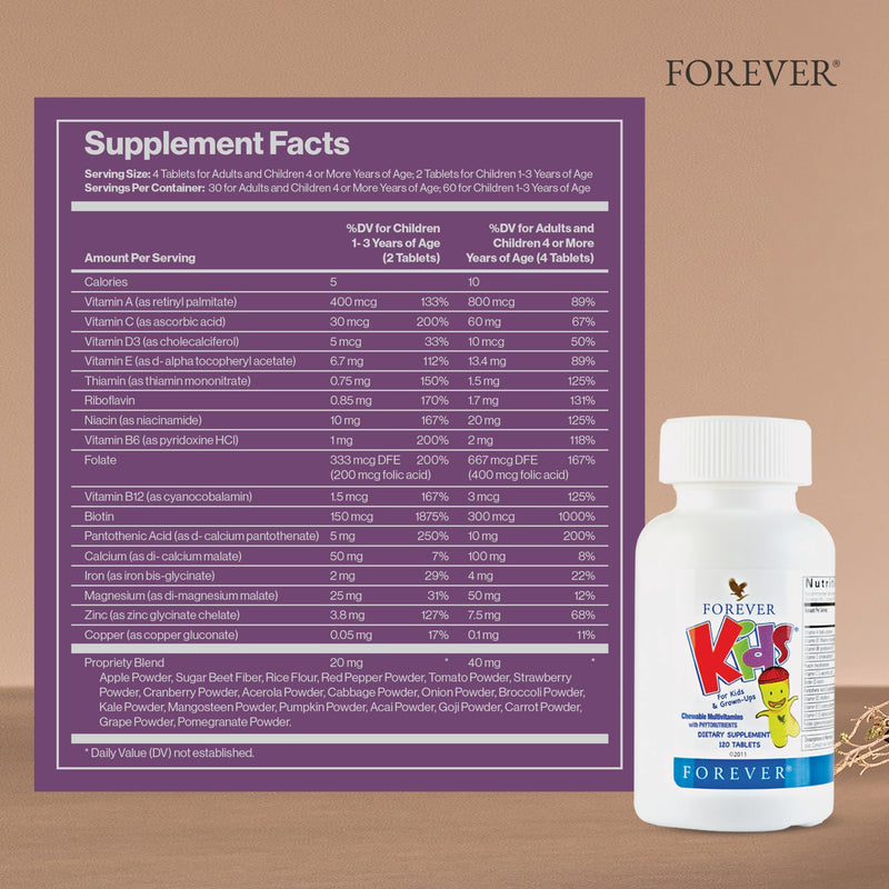 Forever Living - Kids Chewable Multivitamin - 120 Tablets (Pack of 2) | Contains Essential Vitamins, Grape Flavor, No Artificial Flavors, For Daily Children's Supplement Use