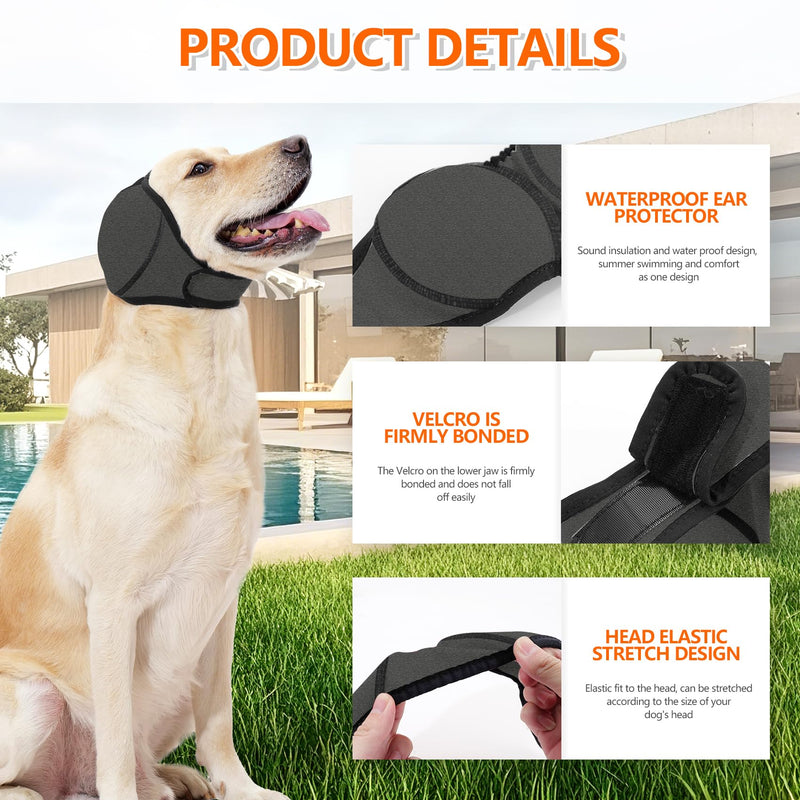 Dog Bath Earmuffs, Waterproof Swimming Ear Protection Cover with Noise Reduction, Breathable & Adjustable Dog Ear Protection Against Dirt, Insects (Grey L) Grey