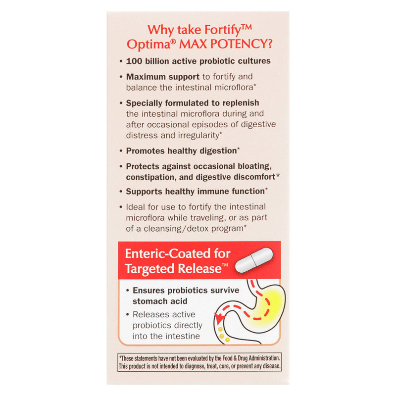 Nature's Way Fortify Optima Probiotic for Adults, 100 Billion Live Cultures, 16 Strains, Supports Digestive and Immune Health*, Plant-Based Prebiotic Fiber, 30 Capsules (Packaging May Vary)