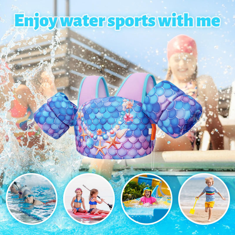 Toddler Swim Vest Swim Jacket Toddler Life Jacket 30-50 Lbs, US Coast Guard Approved Life Vest Kids Arm Floaties for Toddlers Water Wing with Whistle Fish Scales 2-7 Years (33-55 lbs)
