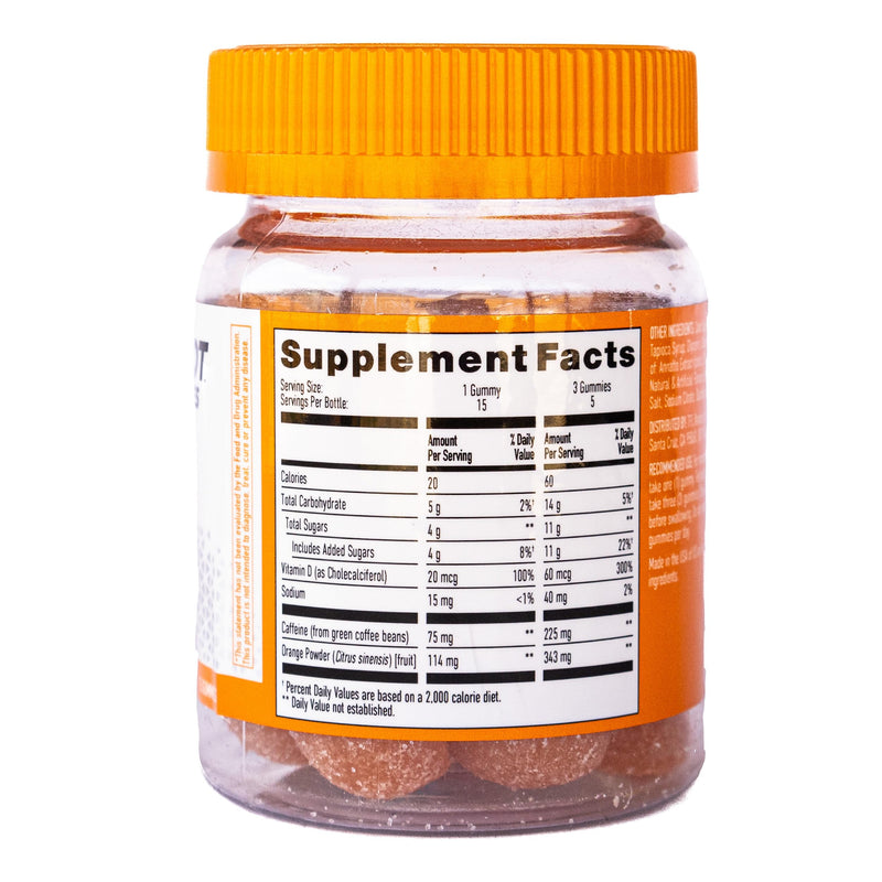 Energy Gummies, 1125 mg of Plant-Based Caffeine Chews per Bottle, Long Lasting Energy Boosters, Valencia Orange (15ct) 15 Count (Pack of 1) - BeesActive Australia