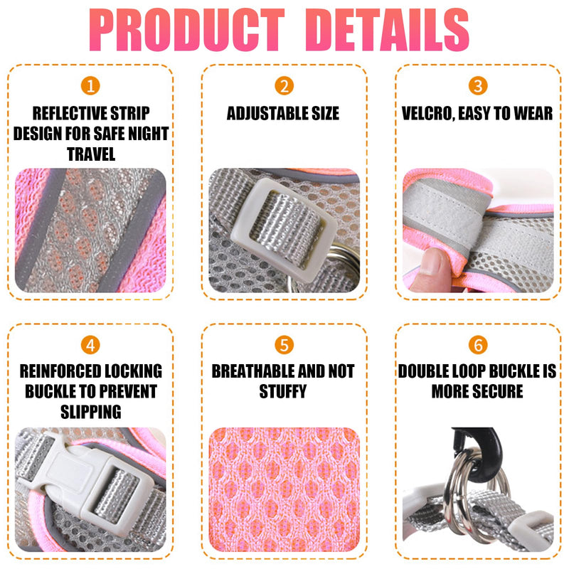 TYXHXTF Pack of 3 Cat Harness with Lead, Escape-Proof, Adjustable Cat Harness, Cat Lead with Harness for Cats, Kittens, Dogs, Puppies, Soft Harness, Breathable Cat Lead, Pink, XS - BeesActive Australia