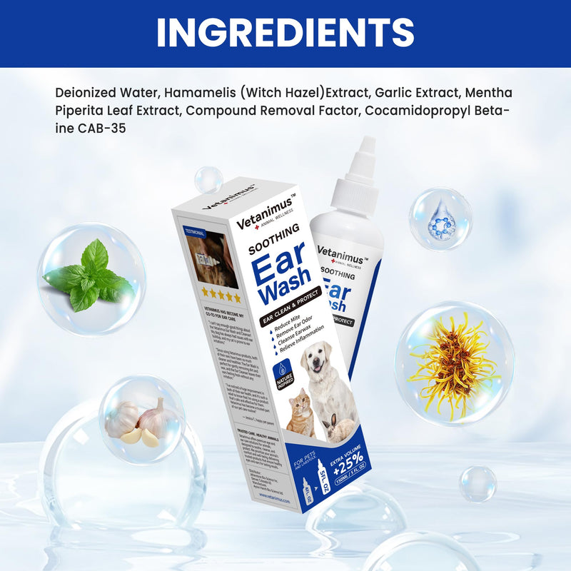 Ear Wash 150ml/5 fl.oz for Dogs, Cats and Livestock Ear Clean and Protect 1 Bottle
