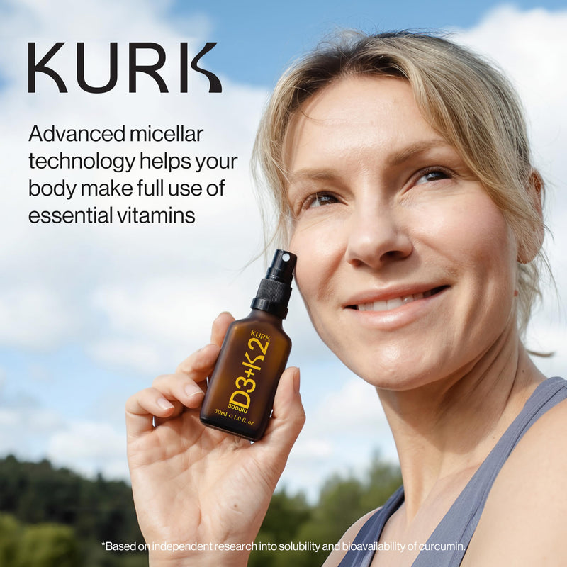 Kurk Vegan Vitamin D3 K2 Spray for Everyday Wellness (1 Fl Oz) | Delivers K2 MK-7 Vitamin Supplement and 3000IU D3 for Adults, Plant Based with Natural Ingredients, Refreshing Mint Taste