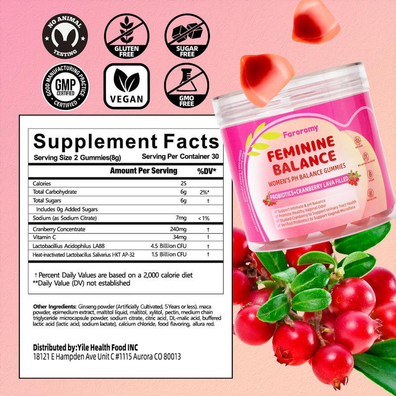 Feminine Probiotic Gummies with Cranberry, 60 Count