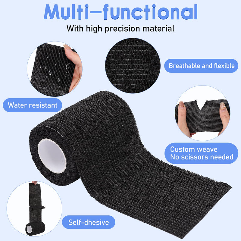 NANASO 12PCS Self Adhesive Bandage Wrap,4" x 5 Yards Elastic Adhesive Tape for Sports,Self Adherent Wrap for Pet,Breathable Cohesive Bandage for Wrist Ankle Knee Leg First Aid Sprains Swelling-Black - BeesActive Australia