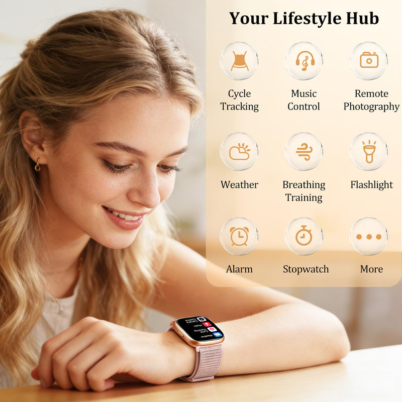 Smart Watch for Women Men, 2026 Upgrade Smartwatch [2 Bands, 44mm case], 1.83" Fitness Tracker Watch Alexa Built-in, Make/Answer Call, HR Sleep Stress Monitor, IP68 Waterproof Step Counter Watch Pinkish Beige