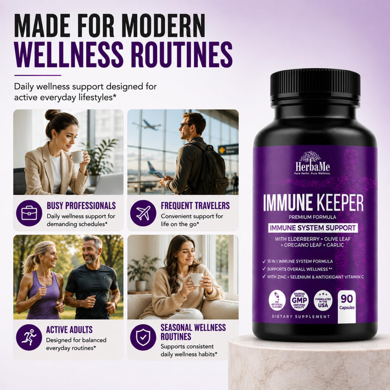 HerbaMe Immune Support Supplement with Elderberry, Quercetin & Zinc | 15-in-1 Formula with Vitamin C, Selenium, Olive Leaf, Garlic for Daily Health, Wellness & Antioxidant Support, 90 Capsules