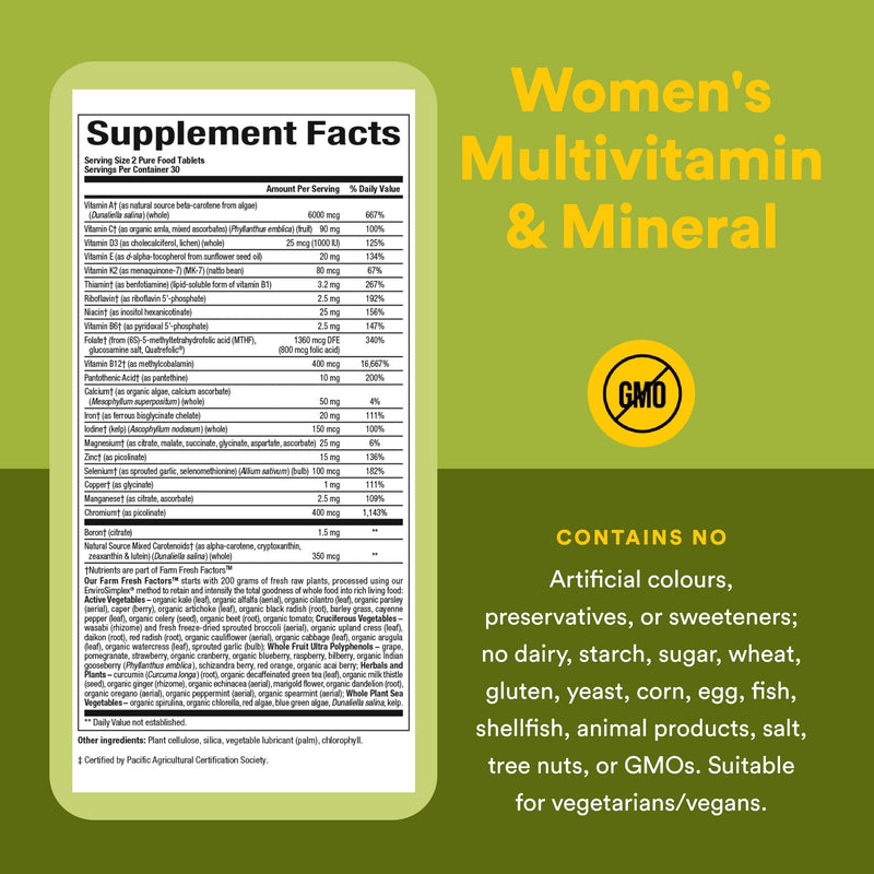 Whole Earth & Sea from Natural Factors, Women's Multivitamin & Mineral, Whole Food Supplement, Vegan, 60 tablets (30 servings) 60 Count (Pack of 1)