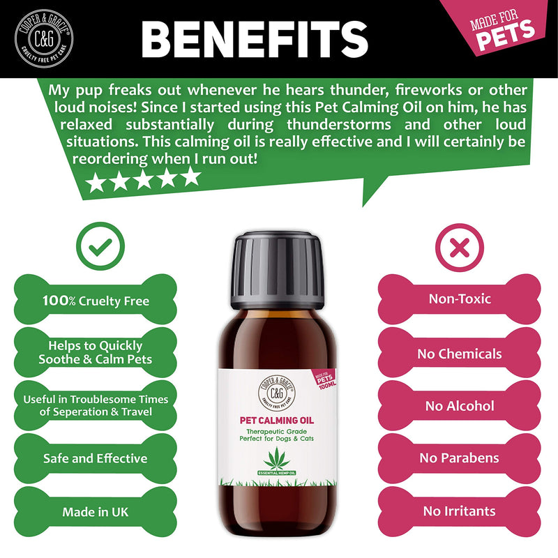 Pet Hemp Calming Oil 100ml | Aromatherapy & Massage | Quick Action Soothes Muscle & Joint | Reduces Irritation Instant Absorb | Vet Recommended | Best For Cat & Dog | Cruelty Free