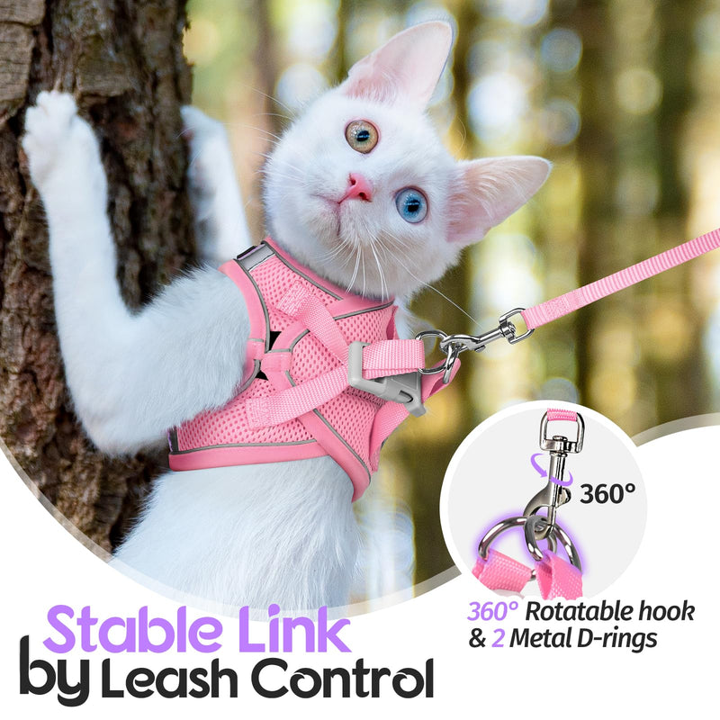 Dooradar Cat Harness and Leash Set, Escape Proof Lightweight Kitten Harness, Soft Breathable Reflective Vest for Outdoor Walking Traveling, Adjustable for Large Cats, Purple & Pink, L - BeesActive Australia