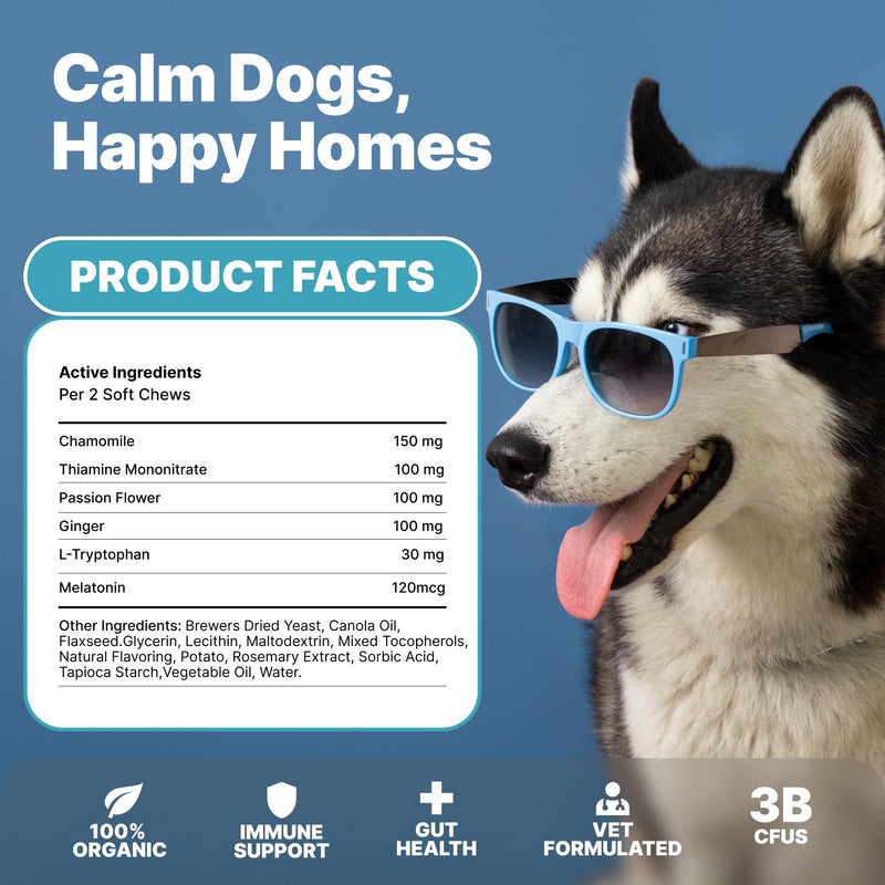 TPC Calming Chews for Dogs – 70 Soft Chicken-Flavored Treats for Anxiety Relief, Fireworks & Thunderstorm Stress, Separation, Sleep Aid & Hyperactivity – Natural Melatonin & L-Tryptophan