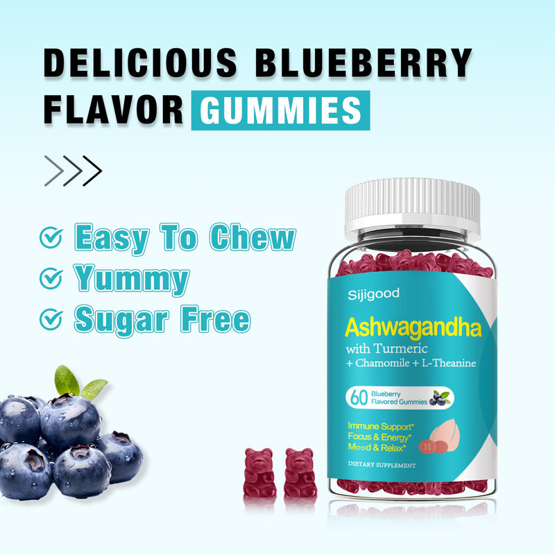 2 Pack Ashwagandha Gummies, Support for Immunity, Relaxation, Calm Mood & Zzz, Ashwagandha Supplements for Men & Women, Natural Blueberry Flavor, 120 Count 60 Count (Pack of 2)