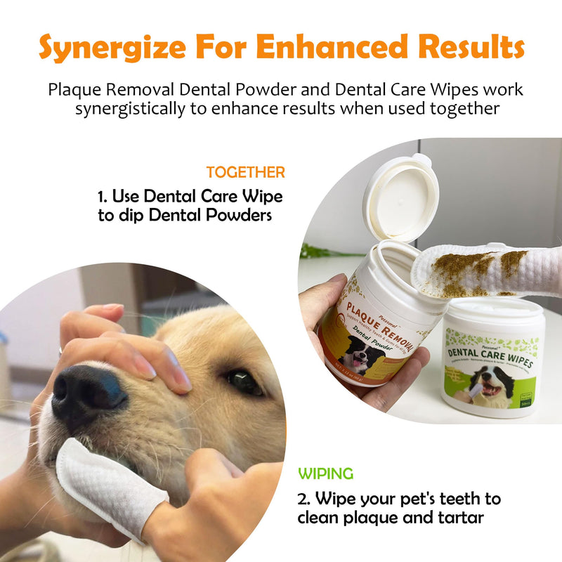 Petstoral Dental Cleaning Kit, Dental Care Wipes to Clean Plaque on The Surface of The Teeth, Dental Powder with Probiotic to Solve Oral Problems from The Inside of Digestion