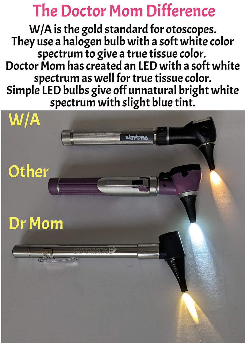 Third Generation Dr Mom Slimline Stainless LED Pocket Otoscope with Soft White Natural Hue Light Spectrum in Clamshell Packaging - BeesActive Australia
