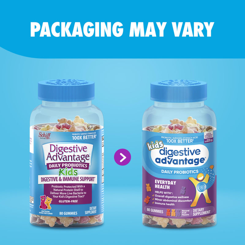 Digestive Advantage Daily Kids Probiotics - 2X 80ct Fruit Flavor Gummies natural fruit flavours 80 Count (Pack of 2)