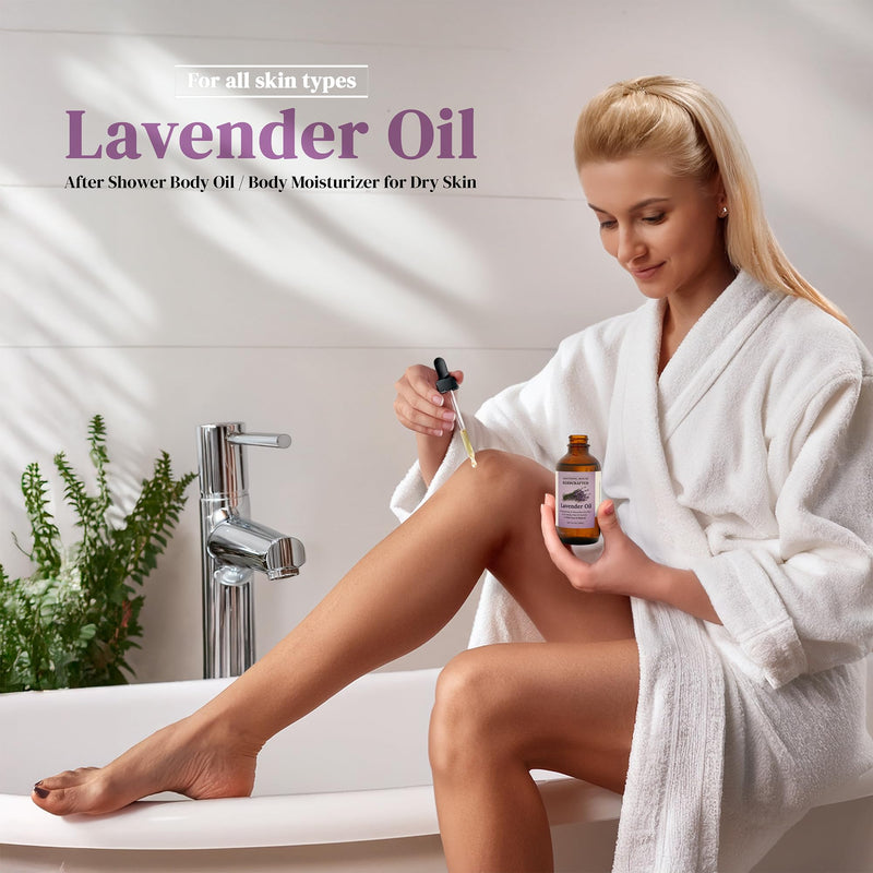 Lavender After Shower Body Oil - All-Natural Body Oil & Skin Moisturizer for Dry Skin with Sweet Almond, Jojoba, Fractuionated Coconut, Lavender & Vitamin E Oil - 4 oz