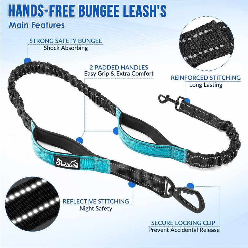SlowTon Hands Free Dog Leash - with Removable Zipper Pouch, Shock Absorbing Bungee, Dual Handle & Reflective Stitches, Wide Padded Adjustable Waist Leash for Dogs Walking Running (L, for 1 Dog) Large for 25 - 80 lbs