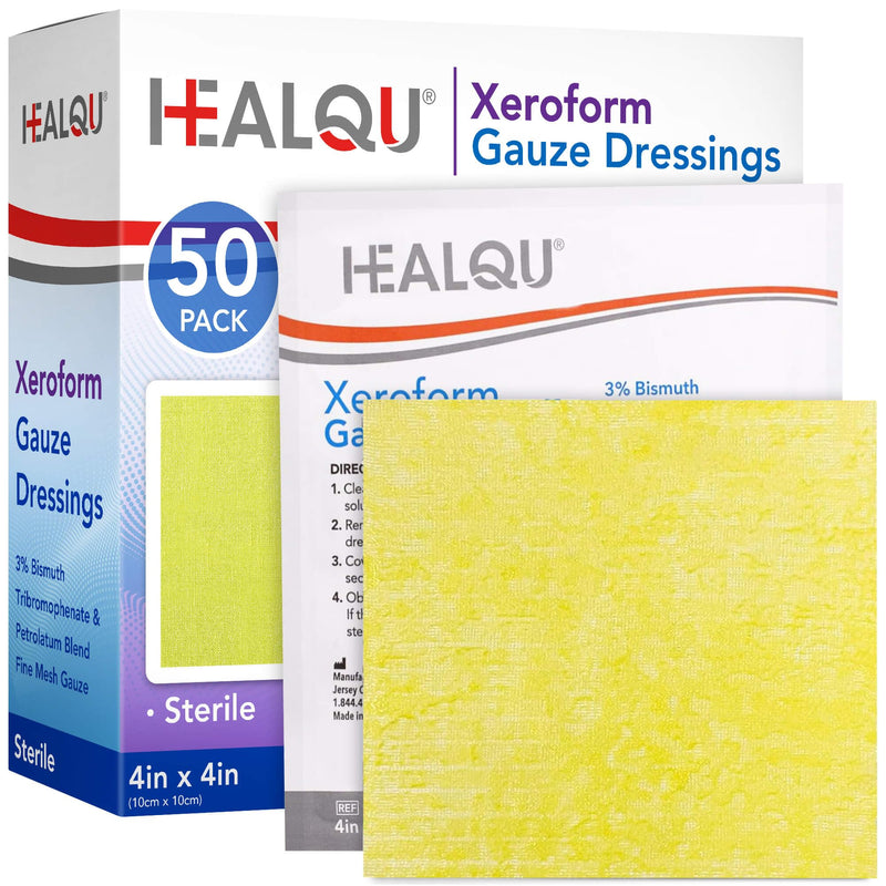 HEALQU Medical Xeroform Petrolatum Dressing 4x4 50-Count - Non-Adherent Gauze Pad for Low Exudating Wounds - Fine Mesh Gauze Patch Sterile for Wound Care Lacerations, Burns & Skin Grafts 4x4" (50 Pack) - BeesActive Australia
