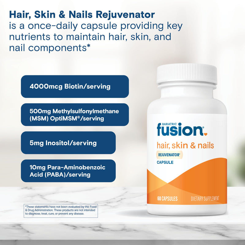 Bariatric Fusion ONE Per Day Bariatric Hair Skin and Nails Vitamins REJUVENATOR for Women | Vegan Hair Growth Vitamins with Biotin, Vitamin B12, and B1 | Easy to Swallow | 60 Capsules 60 Count (Pack of 1)