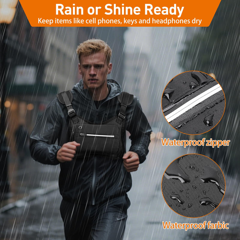 Outdoor Sports Chest Bag for Men,Lightweight Chest Pack with Reflective Strip,Built-In Phone Holder & Extra Storage,Running Vest Bag for Running Hiking Cycling - BeesActive Australia