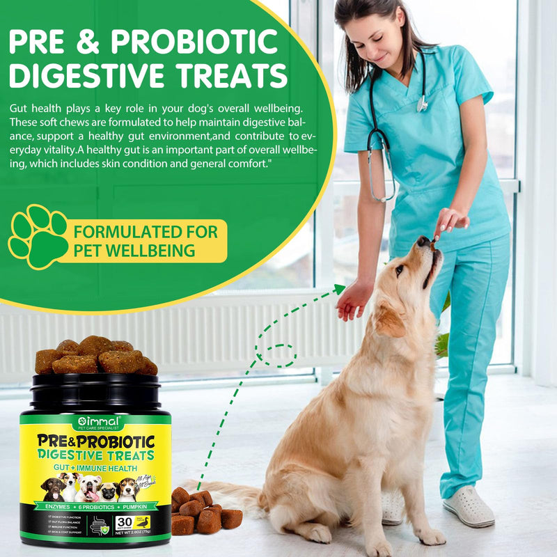 Vinimay Pre & Probiotics for Dogs – 30 Chews | Digestive & Gut Health Treats | Supports Normal Stool Consistency, Skin Comfort & Seasonal Wellbeing | Gentle Daily Formula for All Breeds